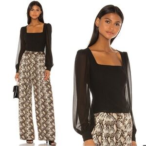 LPA from REVOLVE Cora Square Neck Sheer Sleeve Chiffon Top Black